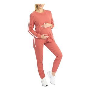 ANGEL Women's Coral Solid Crew Neck Sweatshirt Contrast Trim Jogger